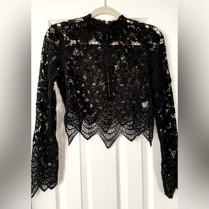 Essue Black Lace Long Sleeve Top Small